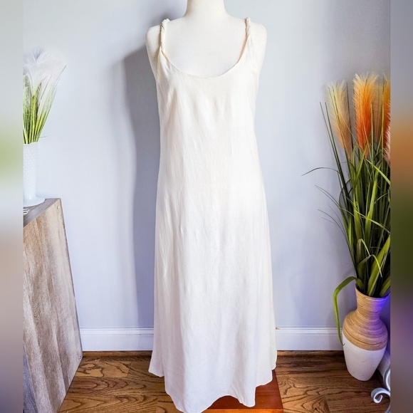Zara, New Ivory Linen Blend Twist Strap Strappy Open Back Maxi Dress Size XXL - Picture 3 of 13